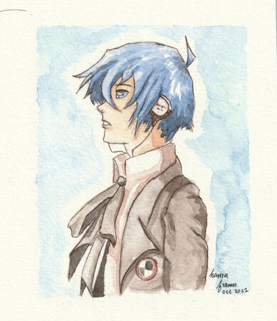 Persona 3 protagonist in watercolour, October 2022